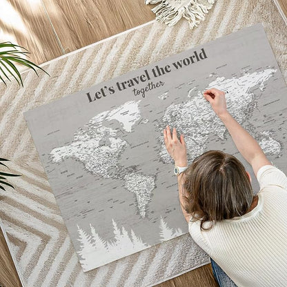 ElephantStock - Let's Travel II Push Pin World Map Wall Art - Horizontal Canvas Wall Art - Living Room Wall Decor - Digital Art Map Canvas Art - Gray And White Decor - 45" x 30"
