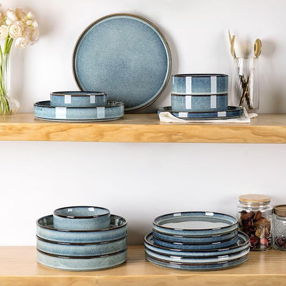 GBHOME Ceramic Dinnerware Sets for 4, 12 Pieces Stoneware Plates and Bowls Sets, Reactive Glaze Dishes -Scratch Resistant, Dishwasher&Microwave Safe