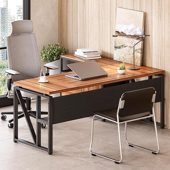LITTLE TREE 63-Inch Office Desk with 31.5-Inch Lateral File Cabinet, Study Writing Desk Computer Desk for Home Office