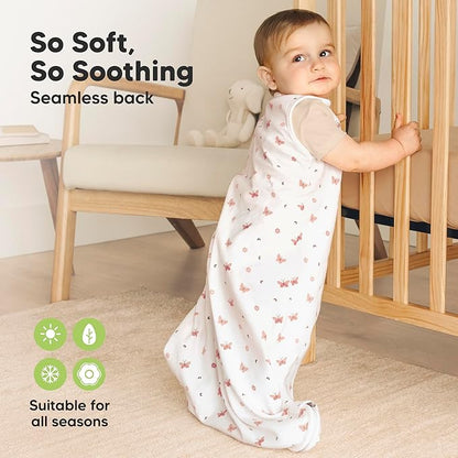 2-Pack Organic Baby Sleep Sacks, 100% Cotton - Soft & Breathable 0.5TOG Baby Wearable Blanket, Toddler Sleeping Sack 0-6 months, Easy to Wear Transitional Swaddles for Newborns (Butterflies, S)