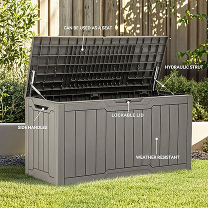 YITAHOME 100 Gallon Outdoor Storage Box, Large Water Resistant Resin Deck Box, Indoor Outdoor Lockable Storage Container for Patio, Garden, Cushions, Tools, Equipment (Taupe)