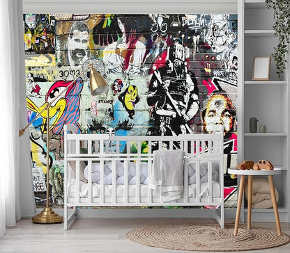 XMPMBM-Graffiti Art backsplash Large Decorative Wallpaper Bedroom Bathroom Nursery Room Wall Mural- W 154" X H 105" L- W 154" X H 105"（112 Square Foot）