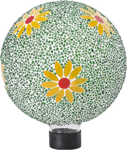 Gazing Ball 8 Inch Flower Glass Mosaic Garden Globe Outdoor Gazing Globe Yard Ornament for Garden Yard Home Lawn Outdoor Decoration Gift for Women (Not Solar Powered)