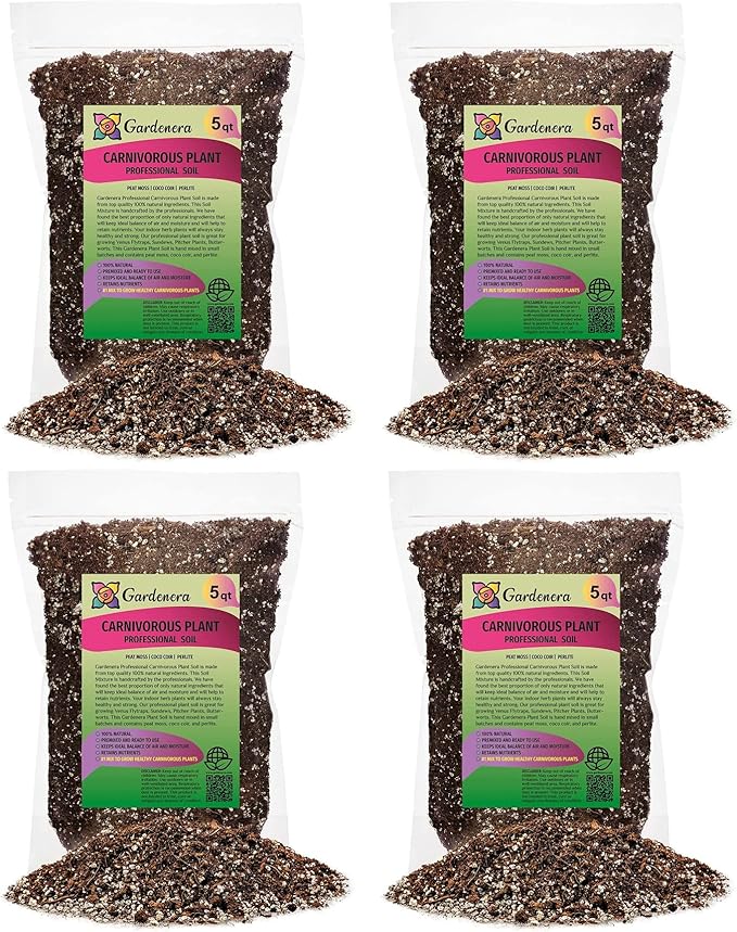 Gardenera Professional Carnivorous Plant Soil - Ready to Use for Venus Flytraps, Sundews, Pitcher Plants, Butterworts | Peat Moss, Coco Coir, Perlite - 20 Quart