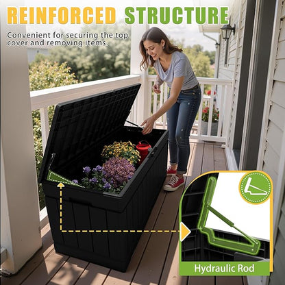 Greesum 82 Gallon Resin Deck Box Large Outdoor Storage for Patio Furniture, Garden Tools, Pool Supplies, Weatherproof and UV Resistant, Lockable, Black