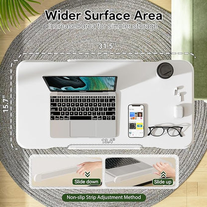 Rolling Laptop Desk, 180° Tiltable Mobile Standing Desk Height Adjustable, Overbed Bedside Table, Portable Computer Desk with Wheels, Foldable Laptop Cart for Home Office, White