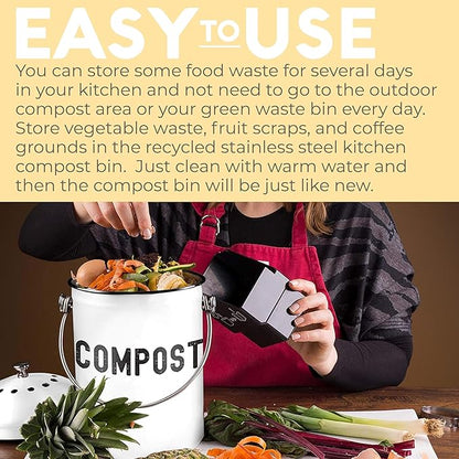 EPICA Countertop Compost Bin Kitchen | 1.3 Gallon | Odorless Composting Bin with Carbon Filters | Indoor Compost Bin with Lid | Stainless Steel Kitchen Composter for Food Scraps & Waste Recycling