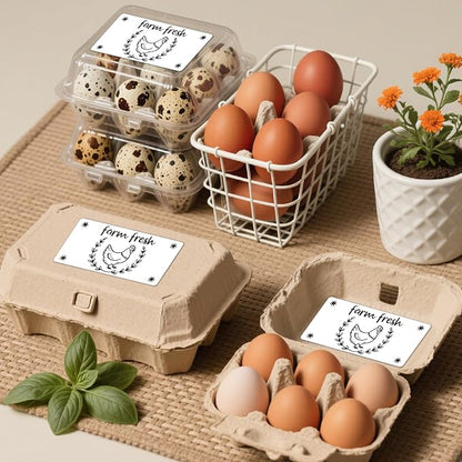 60Pcs 2" x 4" Farm Fresh Egg Carton Sticker Rectangle White Self Adhesive Fresh Egg Labels Cartoon Packaging Stickers Tags for Box Containers Business Farmhouse Market Supplies