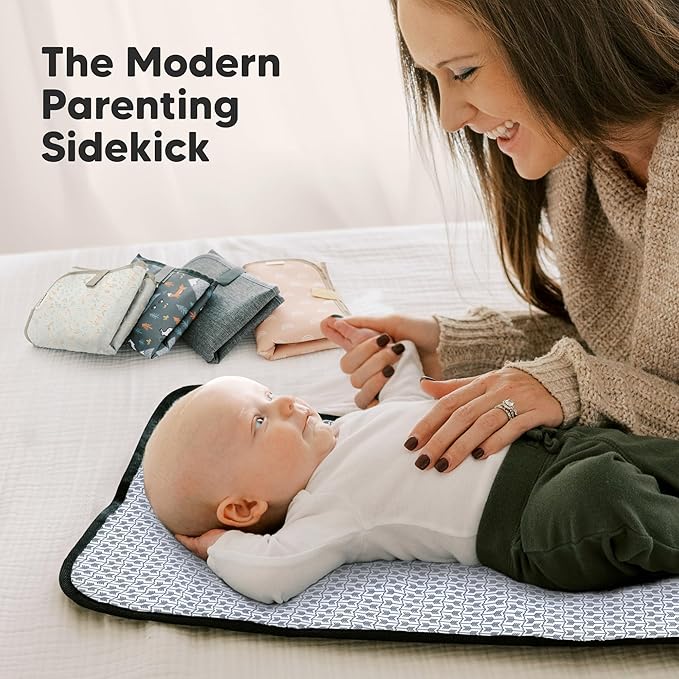 KeaBabies Portable Diaper Changing Pad, Easy Wipe Clean - Foldable Waterproof Baby Changing Mat for Diaper Bag, Compact, Lightweight, 25x13 Newborn, Infant, Baby Changer Travel Essential (Pixel)