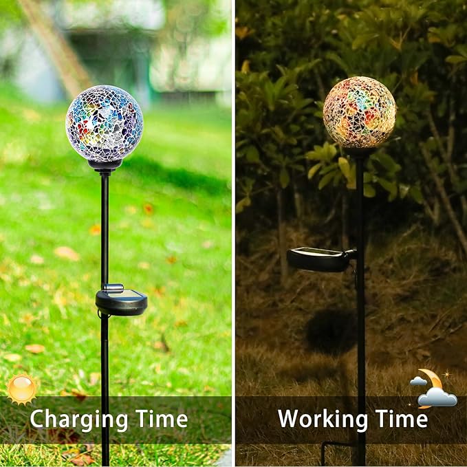 VCUTEKA Solar Path Lights Outdoor Decorative - Mosaic Solar Garden Stakes Light Waterproof LED Light for Landscape Lawn Patio Yard Driveway Decoration