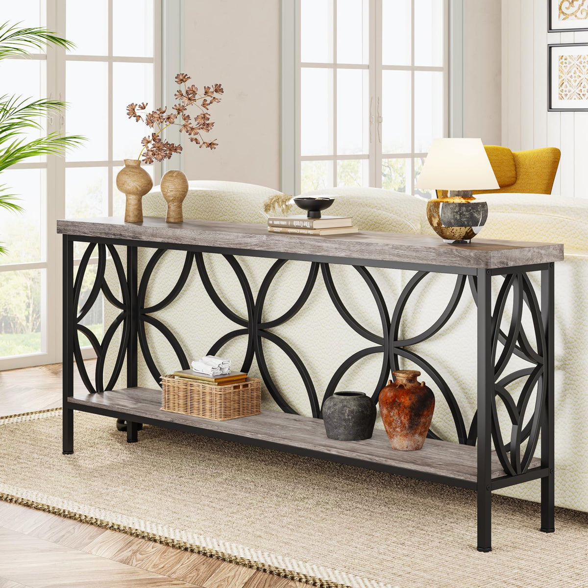 Sofa Table 70.9 Inch Industrial Behind Couch Table with Storage Shelves