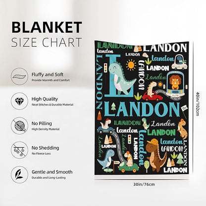Personalized Dinosaur Preschool Blanket for Toddler Kids Boys with Name - Super Soft Lightweight Customized Dino Truck Baby Crib Fleece Sheets Decor for Couch Girls - Custom Dinosaur Gifts - 30" X 40"
