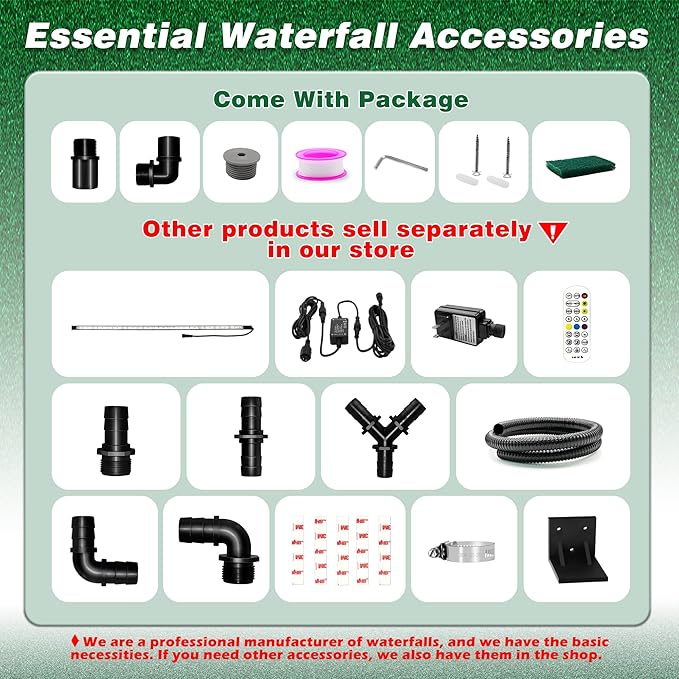 Waterfall Spillway, Stainless Steel Pool Fountain w/Top Open Lip & Pipe Connector Kits for Outdoor/Indoor Decorative, 35.4'' Pool Water Feature for Garden Patio, Backyard Koi Pond Decor