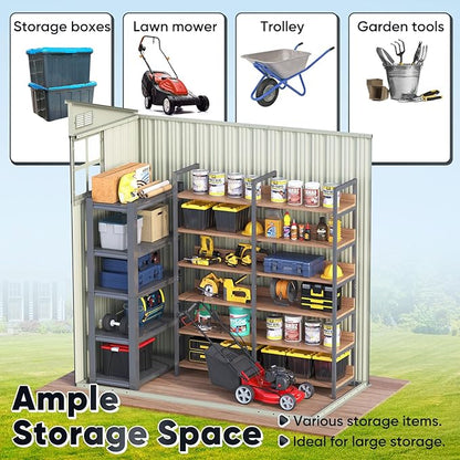 Quictent 5X3 FT Heavy Duty Outdoor Metal Storage Shed,Lockable Garden Shed with Rotating Roof, Waterproof Shed for Bike Storage, Tool Storage, Temporary Storage,Brown(5.5X2.8 FT Base, No Floor)