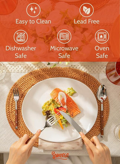 Sweese Porcelain 11 Inch Dinner Plates Set of 6 - White Dinner Plates - Dishwasher, Microwave, Oven Safe, Scratch Resistant