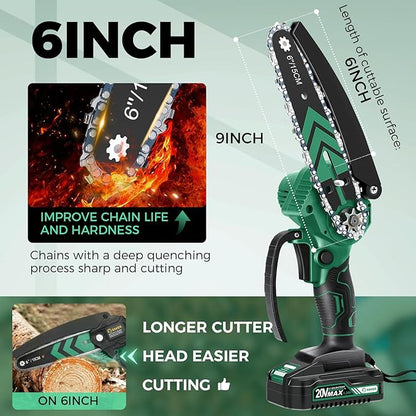 Saker Mini Chainsaw,6 Inch Portable Electric Chainsaw Cordless, Small Handheld Chain saw for Tree Branches,Courtyard, Household and Garden,Gift for Men Dad(SK1806D-G)