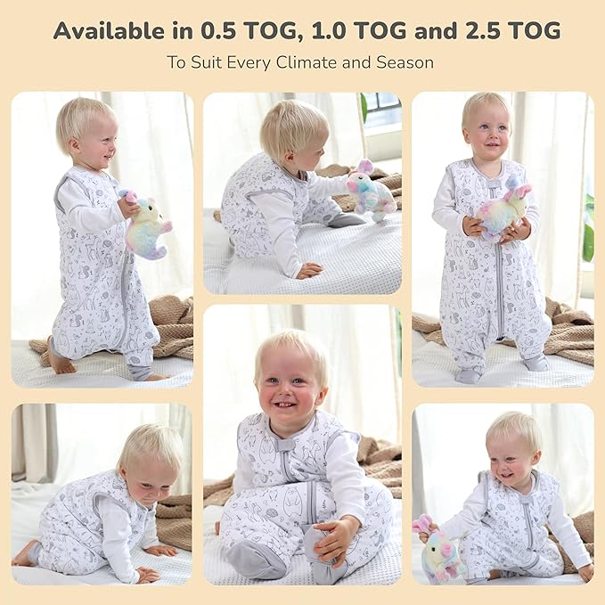 Mama Cheetah Toddler Sleep Sack with Feet 2T, 0.5 TOG Organic Cotton Baby Wearable Blankets with Legs, Baby Sleeping Bag for Walkers, Early Walker Medium