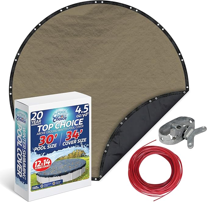 Winter Swimming Pool Cover for 30 ft Aboveground Round Pool Size, Top Choice Series, Solid Material, Color - Desert Sand, Pool Cover Choice 6030-4CHOICE