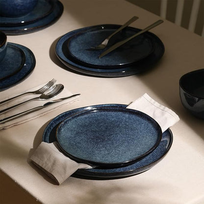 Stone Lain Mirella 24-Piece Stoneware Dinnerware Set, Service for 8 – Reactive Glaze, Deep Blue – Includes Dinner Plates, Salad Plates, and Bowls – Modern Organic Design