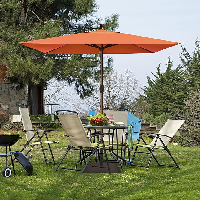 EliteShade USA 10-Year-Non-Fading 6.5x10Ft Rectangular Market Umbrella Patio Umbrella Outdoor Table Umbrella with Ventilation（Rust）