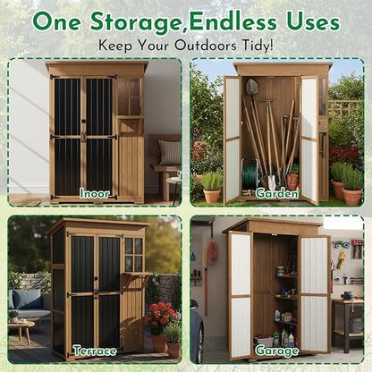 Outdoor Storage Cabinet, Large Wood & Metal Garden Shed with Foldable Table, Weather-Resistant Asphalt Roof, Lockable Doors & Adjustable Feet for Patio, Backyard, or Garage (47"L x 20"W x 70"H)