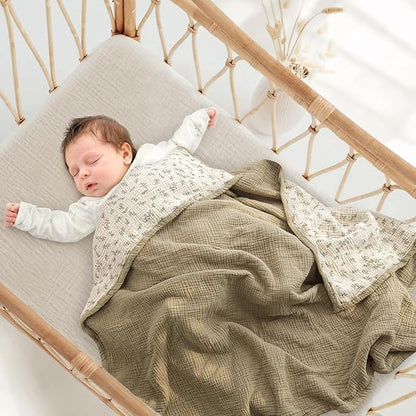 lulumoon Muslin Quilt Blanket, Crib Blanket for Baby and Toddler,47x47 Inches(Olive Tree)