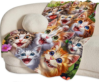 Cat Blanket Funny Cat Gifts for Girls Boys Woman Kids Lover Throw Blankets Soft Blanket Warm Fleece Flannel Plush Blankets for Bed Sofa Couch 60"x80"