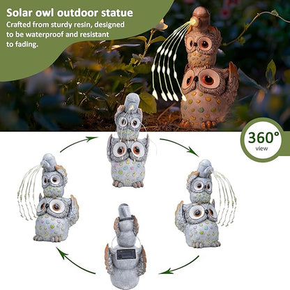 Solar Garden Statues Outdoor Decor, Watering Owl Statue Garden Decor, Resin Yard Decorations Outdoor for Patio, Porch, Balcony, Lawn Ornaments, House Warming Birthday Gifts for Mom Women Grandma
