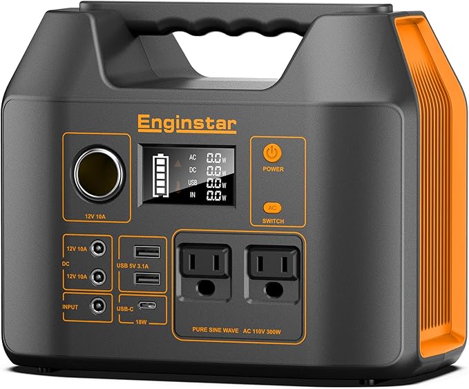 Enginstar Solar Generator, 296Wh Portable Power Station, 110V Pure Sine Wave, 80000mAh Backup Battery Power Supply for CPAP Outdoor Camping, Traveling, and Emergencies