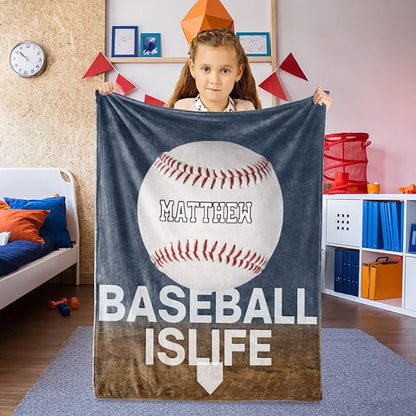 Personalized Baby Balll Soft Blanket: Custom Kids Baseball Design Blanket with Name and Number - Bedding Gifts for Infants Toddlers Adults 30x40inch