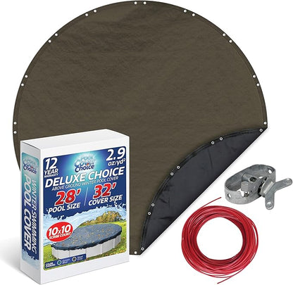 Winter Swimming Pool Cover for 28 ft Aboveground Round Pool Size, Deluxe Choice Series, Solid Material, Color - Steel Gray, Pool Cover Choice 5928-4CHOICE