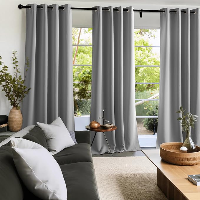 NICETOWN Silver Grey Curtains for Living Room 84 inches Long 2 Panels, Thermal Grommet Curtains for Living Room, Noise Reducing Privacy Window Treatment Shades for Bedroom, Laundry Patio, W52