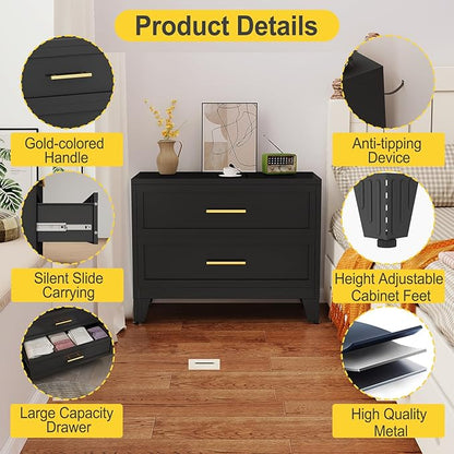 24.8" Tall Metal Dresser for Bedroom, 2 Drawer Nightstand, Side Table, Under Desk Steel Storage Drawer Cabinet, File Drawer for Home Office,Living Room, Entryway, Hallway