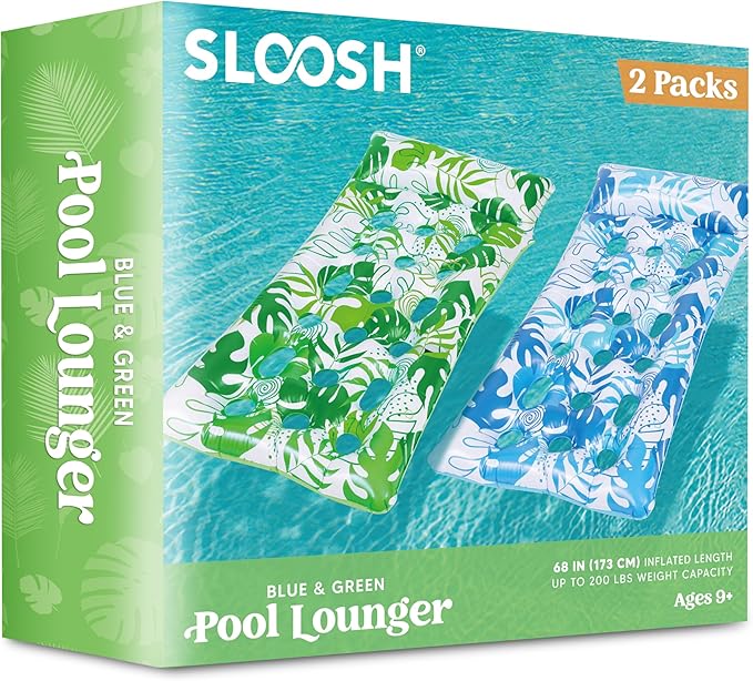 SLOOSH 2-Pack Inflatable Pool Floats Mat - XL Pool Floaties Adults Size with Headrest, Sun Tanning Raft Lake Beach Swimming Pool Party Toys Floating Lounge Above Water Keep Cool