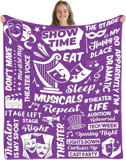 Theater Gifts for Christmas, Theater Blanket for Girls Women, Musical Theatre Gifts for Theatre Lovers, Birthday Gifts for Musical Lovers, Flannel Music Throw Blanket 50x60 in