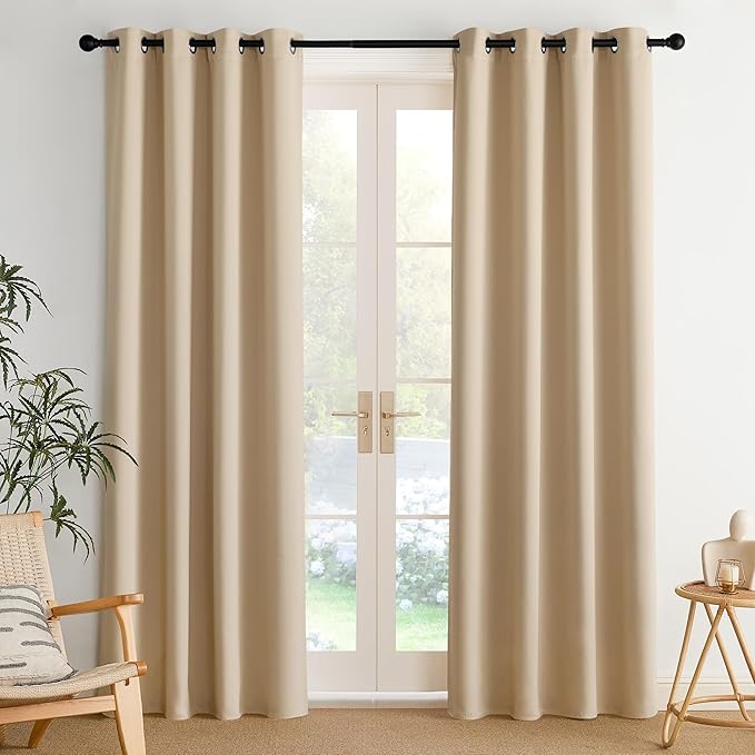 NICETOWN Biscotti Beige Blackout Thermal Grommet Curtains 2 Panels Set, W52 Soundproof Light Blocking Shades for Living Room, Bedroom, Window, Girls Room - Breathable, W52 x L84