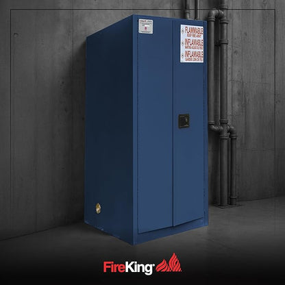 FireKing Blue Flammable Safety Cabinet, Corrosives Flammable Storage Cabinet, 60 Gallon Steel Safety Cabinets with Manual Door for Commercial, Industrial & Home Use, 34" x 34" x 65"