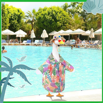 Hawaiian Porch Goose Outfits, Summer Lawn Goose Outfit with Sunglasses & Hat, Yard Goose Clothes and 3 Pcs/Set Goose Costume for 23" 17" Statue Patio Garden Decoration