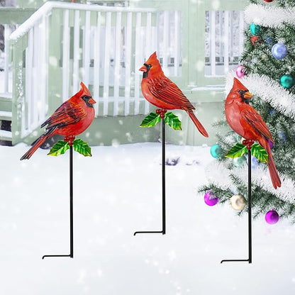 3 Pack Red Birds Metal Decorative Garden Stakes - 20 Inch Shaker Patio Decor Art and Rust Resistant Metal Garden Decor for Indoor and Outdoor Decor - Perfect for Patio and Lawn Ornaments