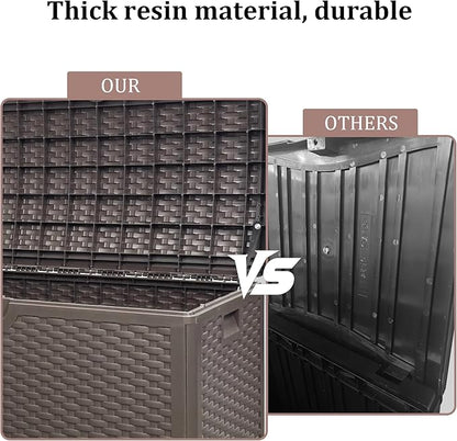 80 Plus Gallon Outdoor Storage Box, Waterproof Resin Deck Box Outdoor Storage Bin for Patio, Poolside, and Garden, Lockable & UV-Resistant, Ideal for Small Spaces, Brown