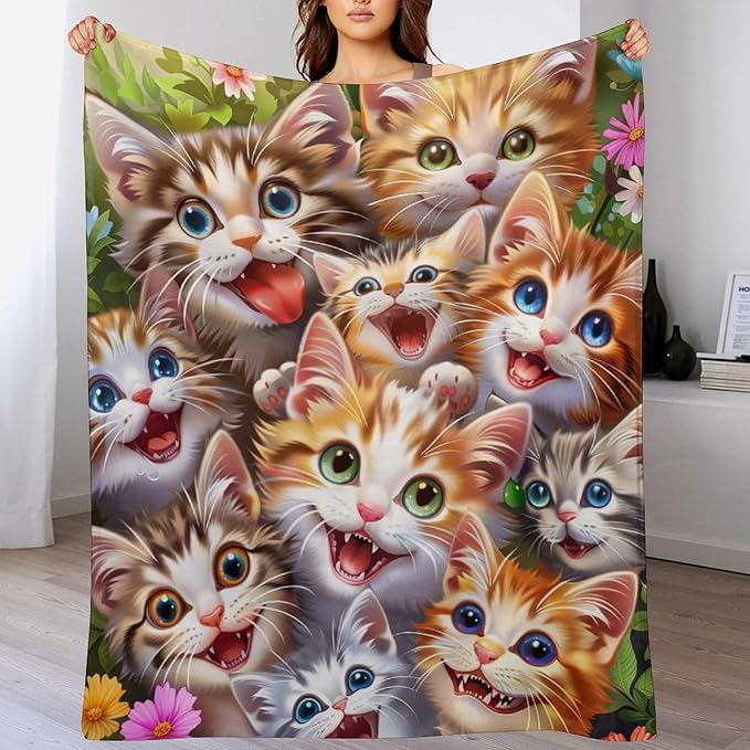 Cat Blanket Funny Cat Gifts for Girls Boys Woman Kids aLover Throw Blankets Soft Blanket Warm Fleece Flannel Plush Blankets for Bed Sofa Couch 50"x60"