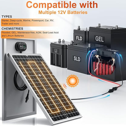 SUNER POWER 12V 30W Solar Battery Charger Maintainer PRO, Built-in UltraSmart MPPT Charge Controller, Waterproof 30 Watt Solar Panel Charging Kit for 12Volt AGM, Deep Cycle, Lead-Acid, Lifepo4 Battery