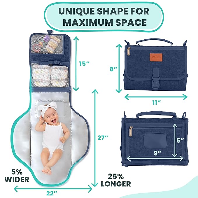 Portable Changing Pad for Baby, Travel Diaper Changing Pad for Newborn, Large Waterproof Baby Changing Mat, Foldable & Detachable Diaper Changing Station with Baby Wipes Pockets Baby Stuff by Pillani