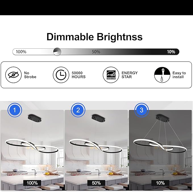 Modern Led Pendant Light, Dimmable Black LED Chandelier