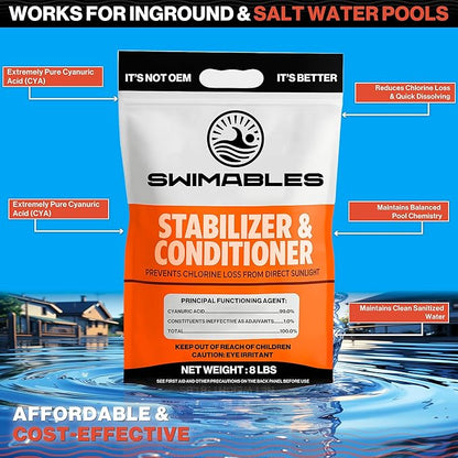 Swimables 8-Pounds Premium Pool Stabilizer & Conditioner, Max Strength Cyanuric Acid for Pools, Spa & Salt Water – Reduces Chlorine Loss, Ideal for Swimming & Hot Tubs