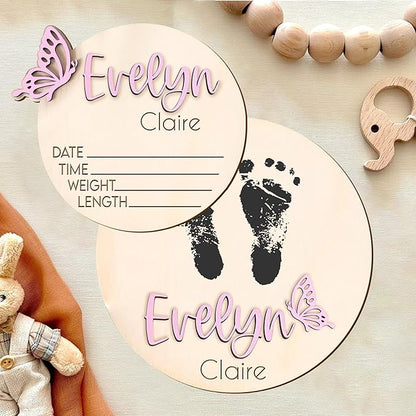 Nazenti Personalized Baby Announcement Signs, Custom Baby Name Wooden Sign, Birth Announcement Sign For Hospital, Baby Shower Gift, Newborn Sign, Welcome Sign, Baby Boy Or Girl Announcement Sign