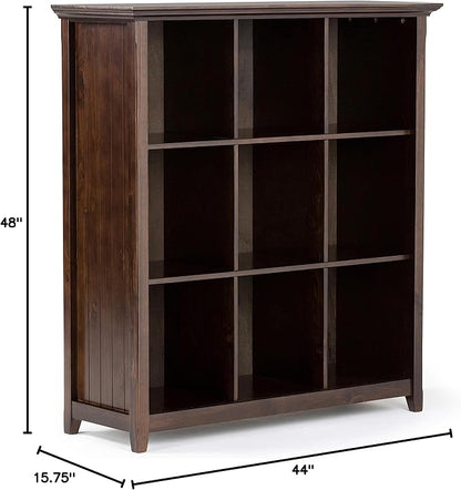 SIMPLIHOME Acadian Bookcase - 44 inch Tall 9-Cube Solid Wood Cube Organizer in Brunette Brown, Transitional Bookcase Storage for Living Room, Study Room or Office with Fixed Shelves and Tapered Legs