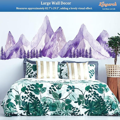 Large Mountain Wall Decals, Purple Pine Tree Peel and Stick Vinyl Wall Stickers & Murals, Removable Home Room Wall Decor for Bedroom Living Room Bedroom Classroom Office Nursery