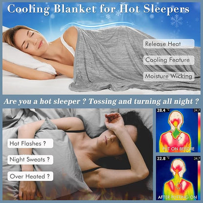 Cooling Blanket Keep Cool in Hot Summer, 51 X 67in Twin or Baby Size Blanket for Adults, Children, Babies Japanese Q-Max 0.5 Technology Arc-Chill Cooling Fiber, Breathable Comfortable All-Season-Gray