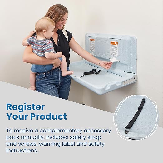 ECR4Kids Horizontal Wall-Mounted Changing Station, Baby Changer, Blue/Grey Speckled